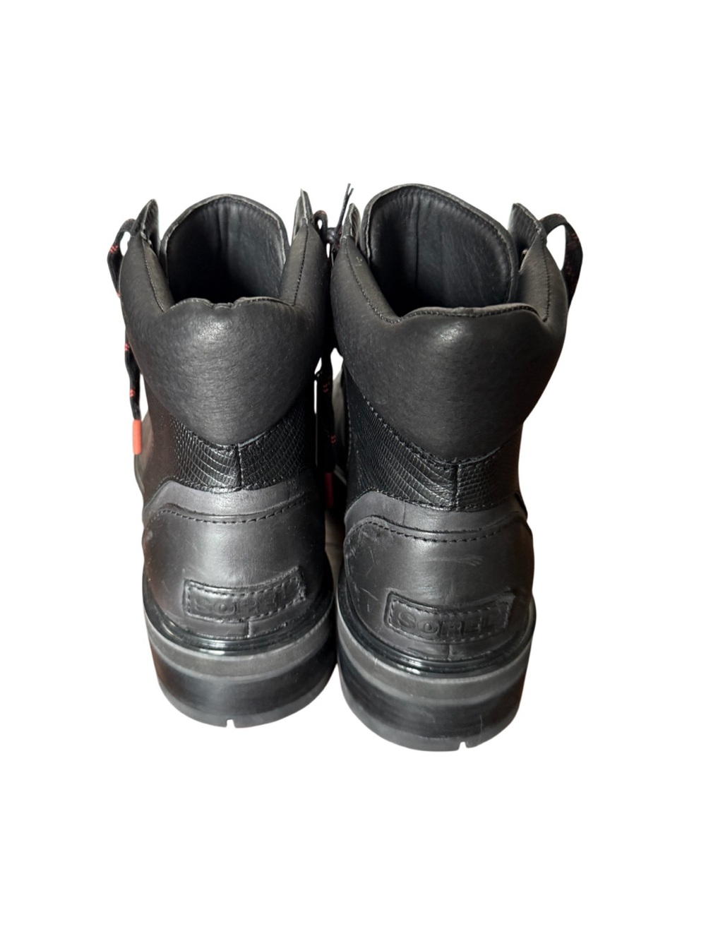 Sorel Lennox Waterproof Black Leather Hiking Boots with Red-Trim Laces-Size 10 - Picture 4 of 14